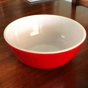 Large Vintage Pyrex Milk Glass Serving Bowl - Red Four Quart